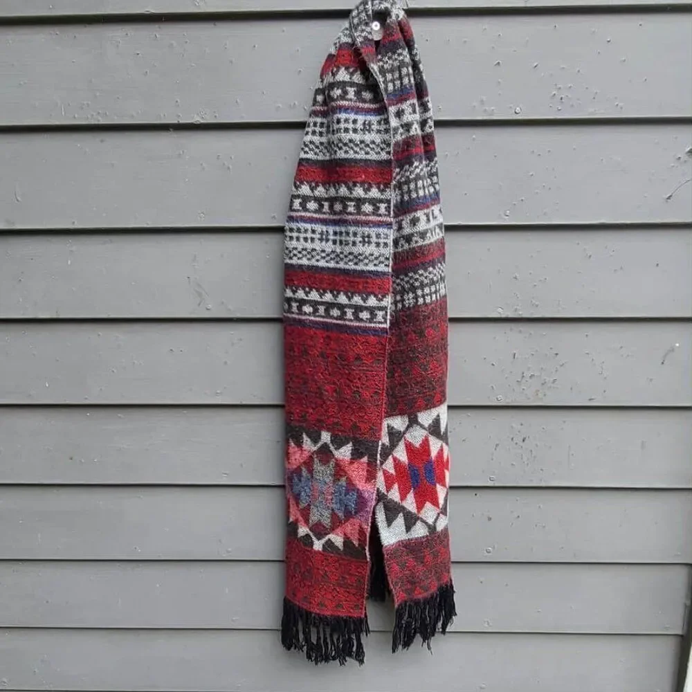 Acrylic Winter Scarf Black Burgundy Gray